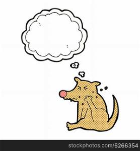 cartoon dog scratching with thought bubble