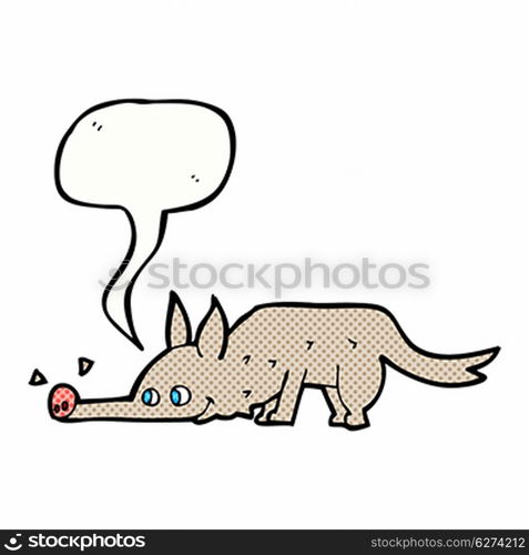 cartoon dog sniffing floor with speech bubble