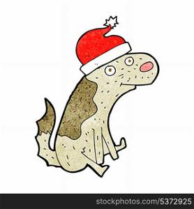 cartoon dog wearing christmas hat