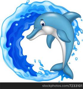 Cartoon dolphin jumping icon