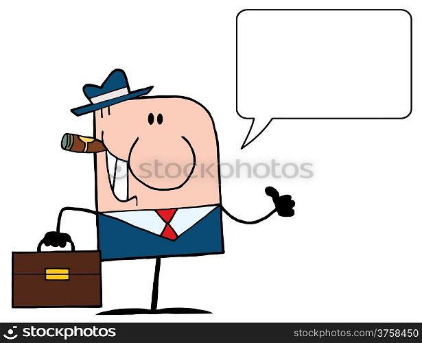Cartoon Doodle Businessman Holding A Thumb Up And Speech Bubble