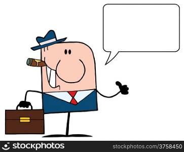 Cartoon Doodle Businessman Holding A Thumb Up And Speech Bubble