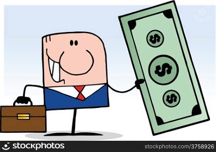 Cartoon Doodle Businessman Holding Dollar