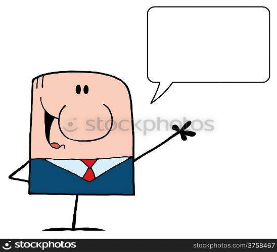 Cartoon Doodle Businessman Waving With Speech Bubble