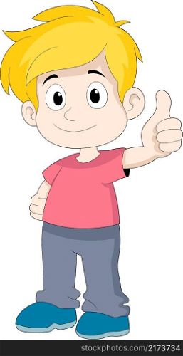 cartoon doodle illustration of thumb up, boy with a happy face showing a thumbs up, creative drawing 