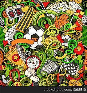 Cartoon doodles Football seamless pattern. Background with Soccer subjects and symbols. All objects are separate. Cartoon doodles Football seamless pattern