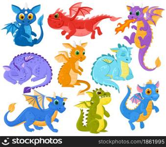 Cartoon dragon kids fantasy cute creature mascots. Funny dragon babies, medieval legends and fairytales dino characters vector illustration set. Fantasy dragon monsters mythology imagination. Cartoon dragon kids fantasy cute creature mascots. Funny dragon babies, medieval legends and fairytales dino characters vector illustration set. Fantasy dragon monsters