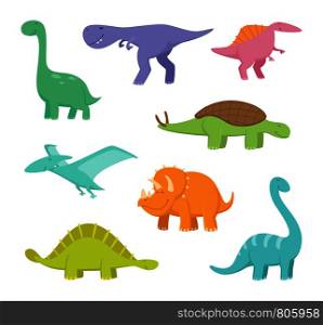 Cartoon dragons and dinosaurs. Set of dinosaur character, animal dragon and reptile, monster predator. Vector illustration. Cartoon dragons and dinosaurs