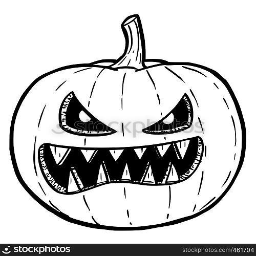 Cartoon drawing conceptual illustration of crazy Halloween monster pumpkin.. Cartoon Illustration or Drawing of Crazy Halloween Pumpkin