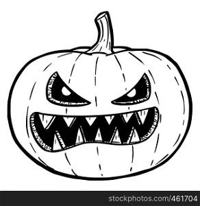 Cartoon drawing conceptual illustration of crazy Halloween monster pumpkin.. Cartoon Illustration or Drawing of Crazy Halloween Pumpkin