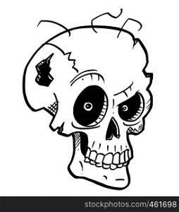 Cartoon drawing conceptual illustration of crazy monster skull with evil eyes.. Cartoon Illustration or Drawing of Crazy Halloween Skull