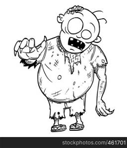 Cartoon drawing conceptual illustration of fat crazy Halloween monster zombie.. Cartoon Illustration or Drawing of Crazy Halloween Zombie