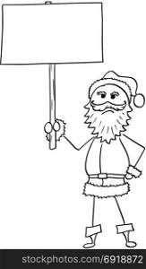 Cartoon drawing illustration of Angry Christmas Santa Claus holding Empty Blank Sign.