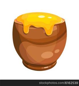 Cartoon drawing of a clay pot with honey. Vector illustration