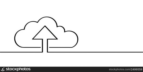 Cartoon drawing of cloud with arrow. Cloud service icon or pictogram. Backup, upload cloud, computing concept. Upload data, network,  server logo. For web internet. Line pattern