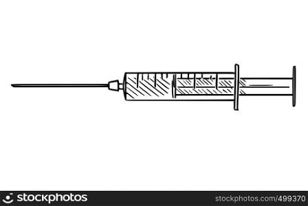 Cartoon drawing or illustration of medical injection syringe.. Cartoon Illustration or Drawing of Injection Syringe