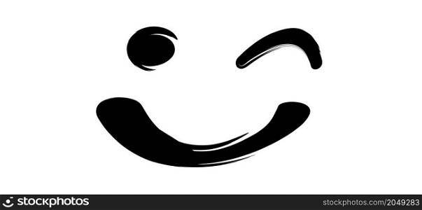 Cartoon drawing smile face with a wink. Vector design, inspiration, motivation with happy smile
