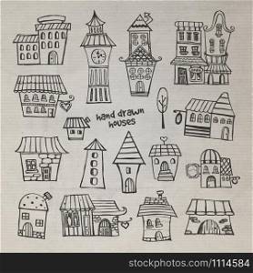 Cartoon drawing vector fairy tale houses set. fairy tale houses set