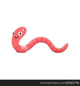 Cartoon earthworm, funny vector worm character with cute smiling face and big eyes. Earth worm crawl, pink vermicompost insect. Isolated wildlife creature, garden invertebrate rainworm or angleworm. Cartoon earthworm, funny vector worm character