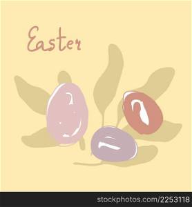 Cartoon easter eggs card for concept design. Traditional holiday poster, banner. Vector festive illustration. 