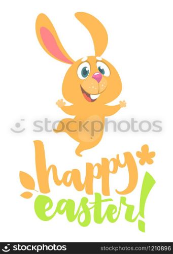 Cartoon Easter rabbit bunny. Hand drawn lettering poster for Easter. Modern calligraphy vector