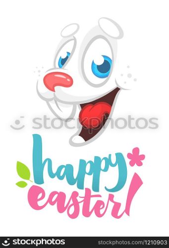 Cartoon Easter rabbit face. Hand drawn lettering poster for Easter. Modern calligraphy vector
