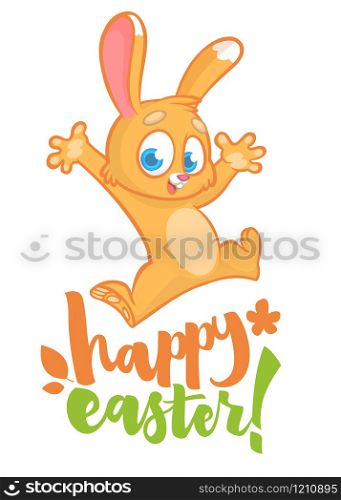 Cartoon Easter rabbit. Hand drawn lettering poster for Easter. Modern calligraphy vector
