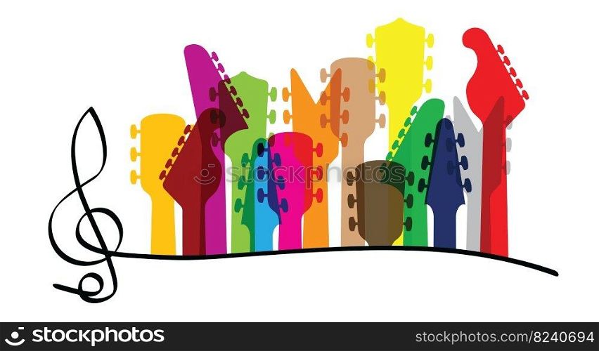 Cartoon electric, guitars headstock Rock music guitar necks or head silhouette Vector icon or logo. Musical, acoustic entertainment. Guitar head symbol. Bass Guitar headstock or peghead silhouette. 