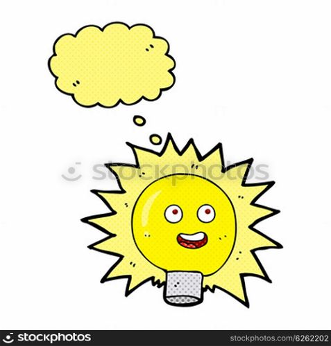 cartoon electric light bulb with thought bubble