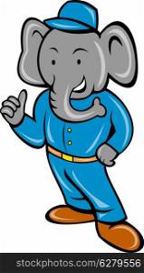 Cartoon elephant busboy or bellboy posing isolated on white background. Cartoon elephant busboy or bellboy posing