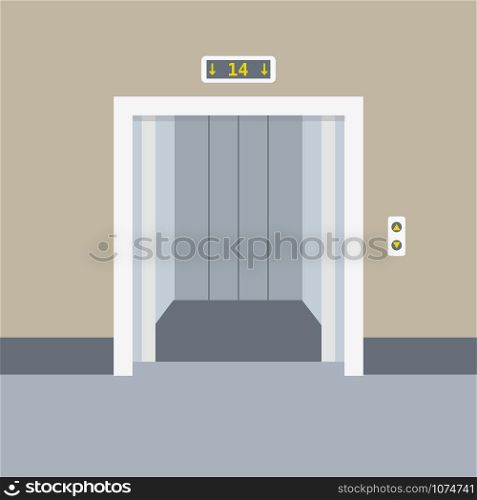 Cartoon elevator or lift with open doors,flat vector illustration. Cartoon elevator or lift