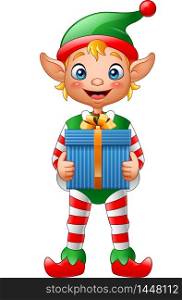 Cartoon elf holding gift box