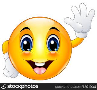 Cartoon emoticon smiley face waving hello