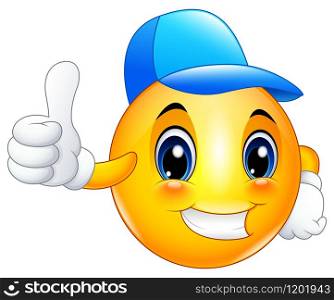 Cartoon emoticon smiley wearing a cap and giving a thumbs up