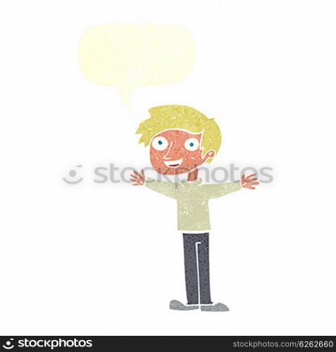 cartoon enthusiastic man with speech bubble