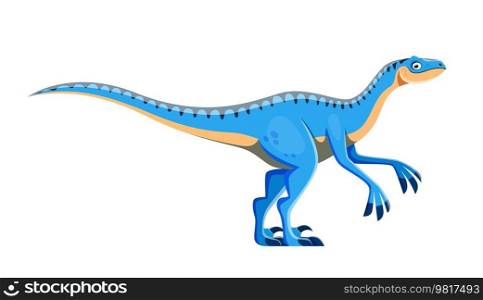 Cartoon Eoraptor dinosaur character. Extinct reptile, ancient wildlife animal or creature isolated vector childish personage. Triassic era blue dinosaur, paleontology predator beast with long paws. Cartoon Eoraptor dinosaur isolated cute character