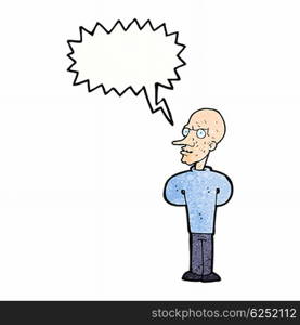 cartoon evil bald man with speech bubble