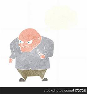 cartoon evil man with thought bubble