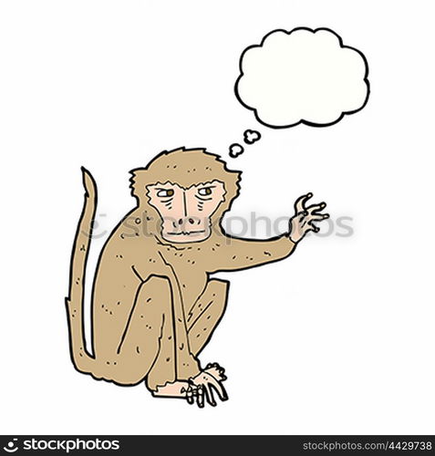 cartoon evil monkey with thought bubble