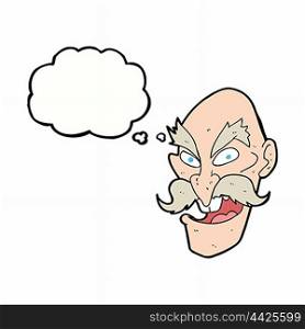 cartoon evil old man face with speech bubble