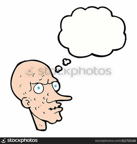 cartoon evil old man with thought bubble