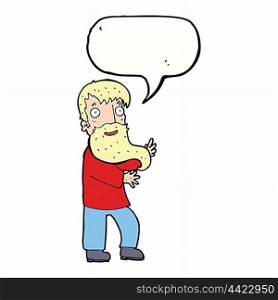 cartoon excited bearded man with speech bubble