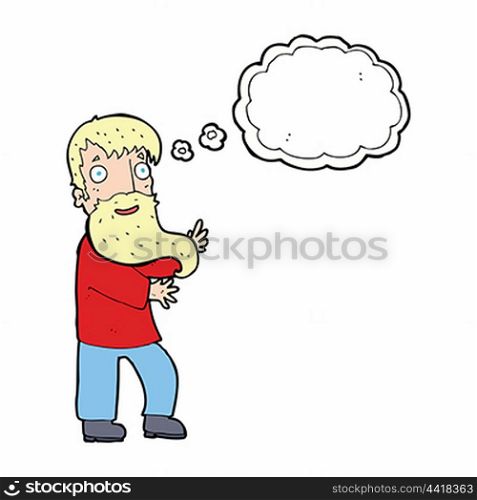 cartoon excited bearded man with thought bubble