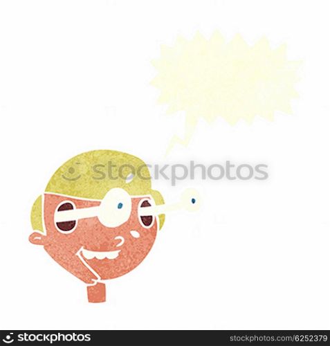 cartoon excited boy&rsquo;s face with speech bubble