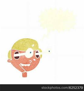 cartoon excited boy&rsquo;s face with speech bubble
