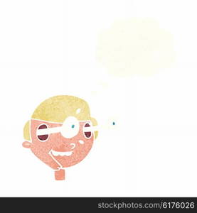 cartoon excited boy&rsquo;s face with thought bubble