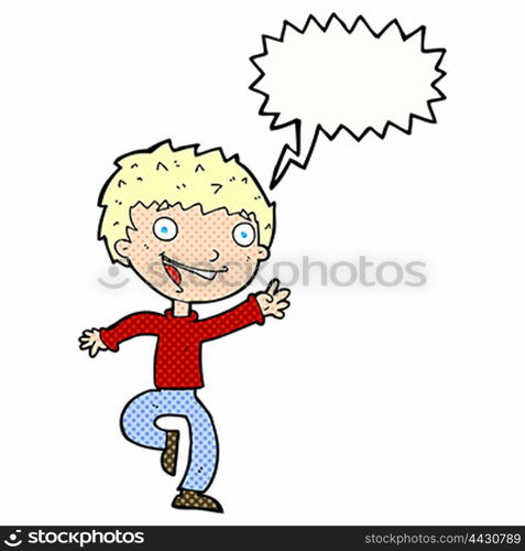 cartoon excited boy with speech bubble