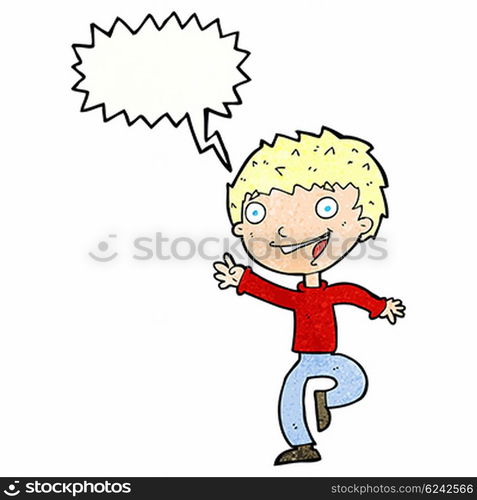 cartoon excited boy with speech bubble