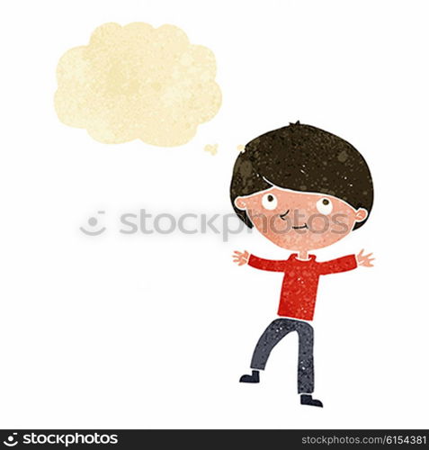 cartoon excited boy with thought bubble