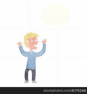 cartoon excited boy with thought bubble